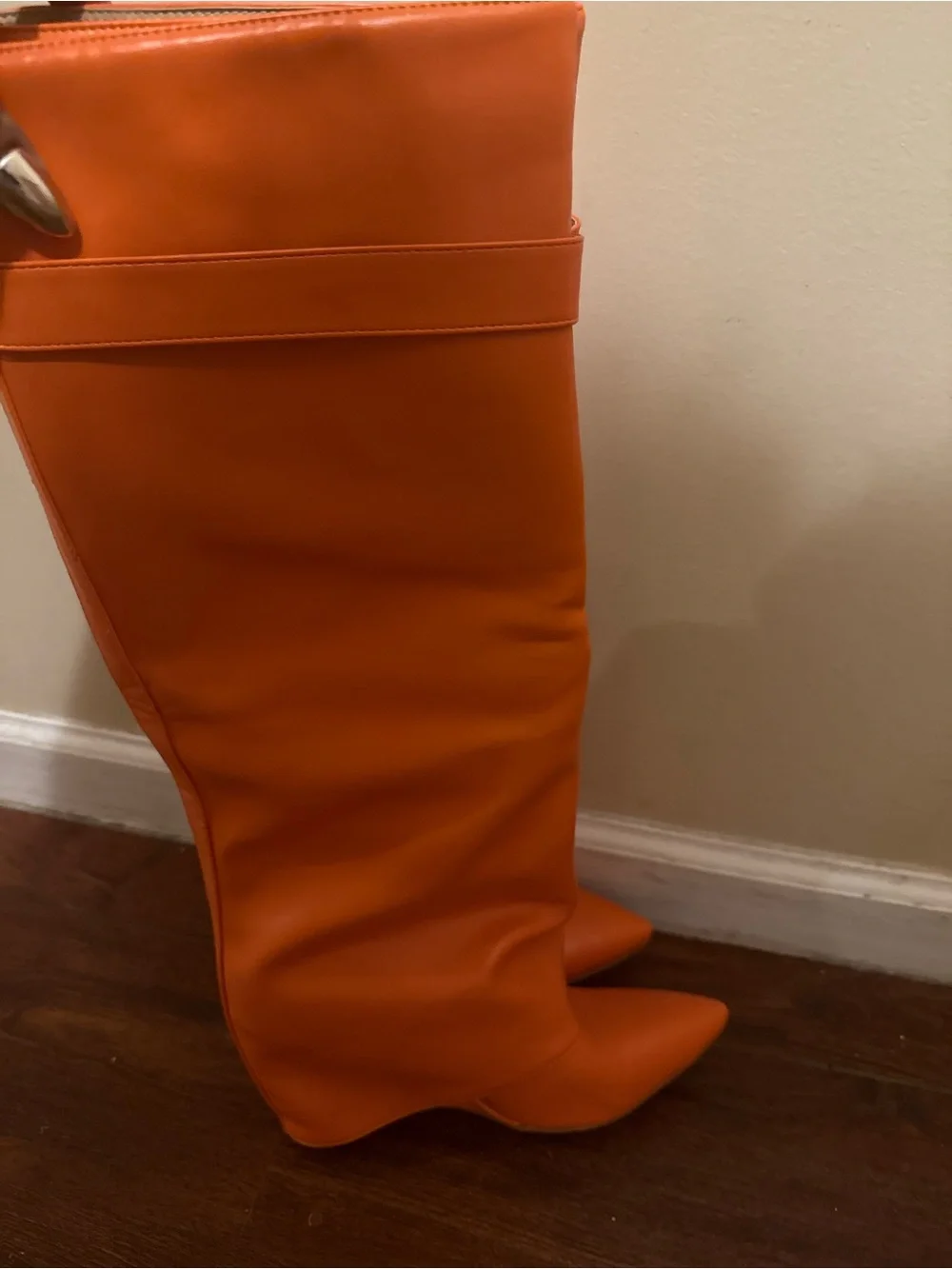 Azalea Wang Orange Pointed Knee Boots for Women’s Boots
